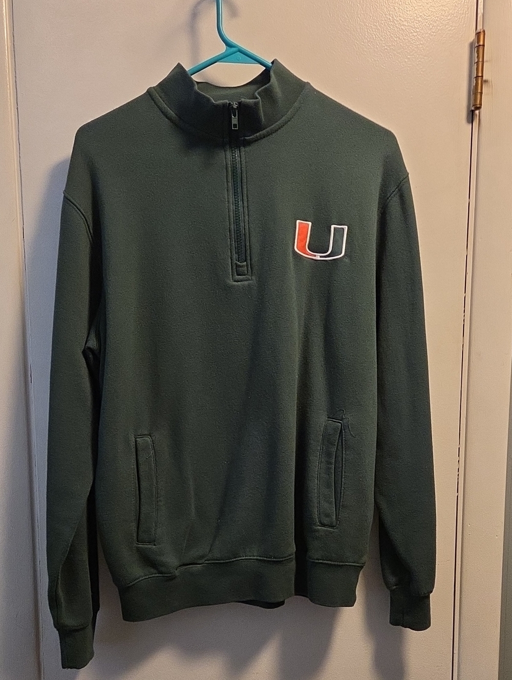 Stadium Athletics Dark Green Quarter-Zip Sweater with Orange & White 'U' Logo